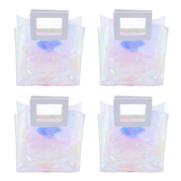 4 bolsas de mano iridiscentes de gran capacidad, transparentes e iridiscentes, holográficas, para playa.