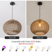 LittleGlovo Woven Rattan Pendant Light,Hand-Woven Water Plants Rattan Chandelier Boho Wicker Coastal Retro Ceiling Chandelier Lighting