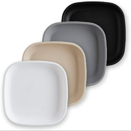 

Made in USA 4pk of 7.375 Deep Walled Plates in White Black Sand & Gy | Made from cycled Heavyweight Polypropylene |Dishwasher Safe | BPA Fe | Monochrome (4PK)