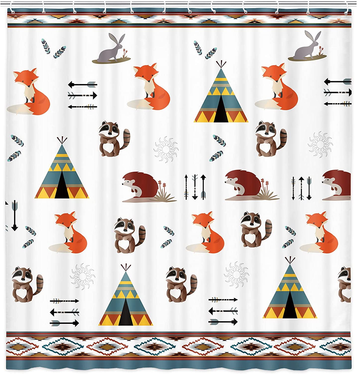 Woodland Animal Shower Curtain, South West Tribal Forest Fox Camping