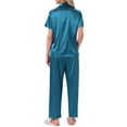 thumbnail image 3 of INSPIRE CHIC Womens Satin Pajama Set Silky Button Down Short Sleeve Lapel Shirt and Pants 2 Piece Loungewear Sets L Peacock Blue, 3 of 6