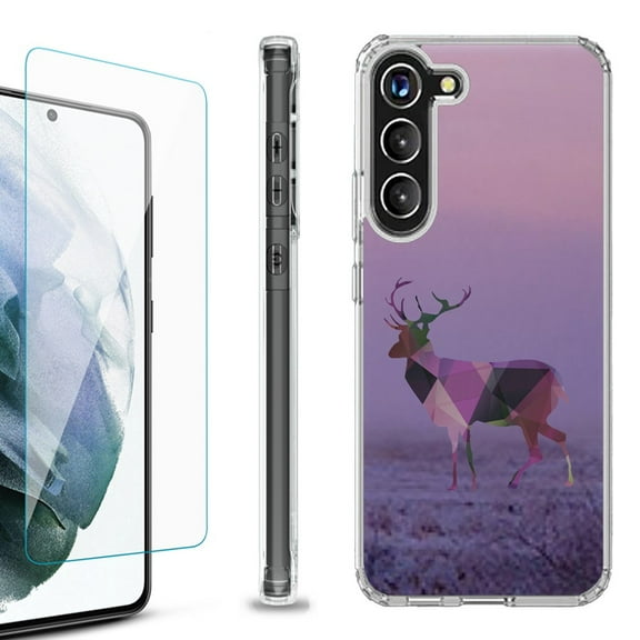 OneToughShield ® for Samsung Galaxy S23  S23 Plus 5G Shockproof Bumper Phone Case, with Tempered Glass Screen Protector - Deer/Polygon