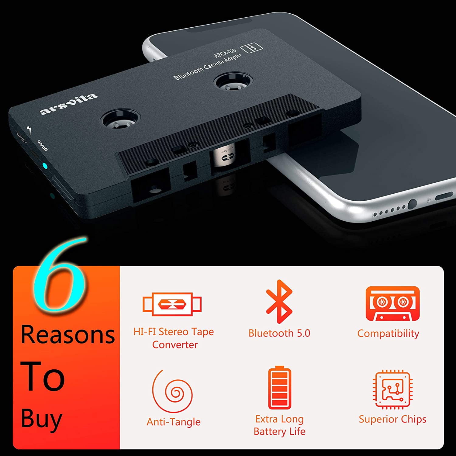 Car Audio Bluetooth Cassette Adapter, Tape Player Bluetooth 5.0 Cassette  Aux Adapter, White 