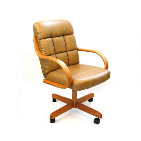 Dining Chairs With Casters Casual Rolling Caster Dining Chair with Swivel Tilt in Oak Wood with Bonded Leather Seat and Back (1 Chair) ()