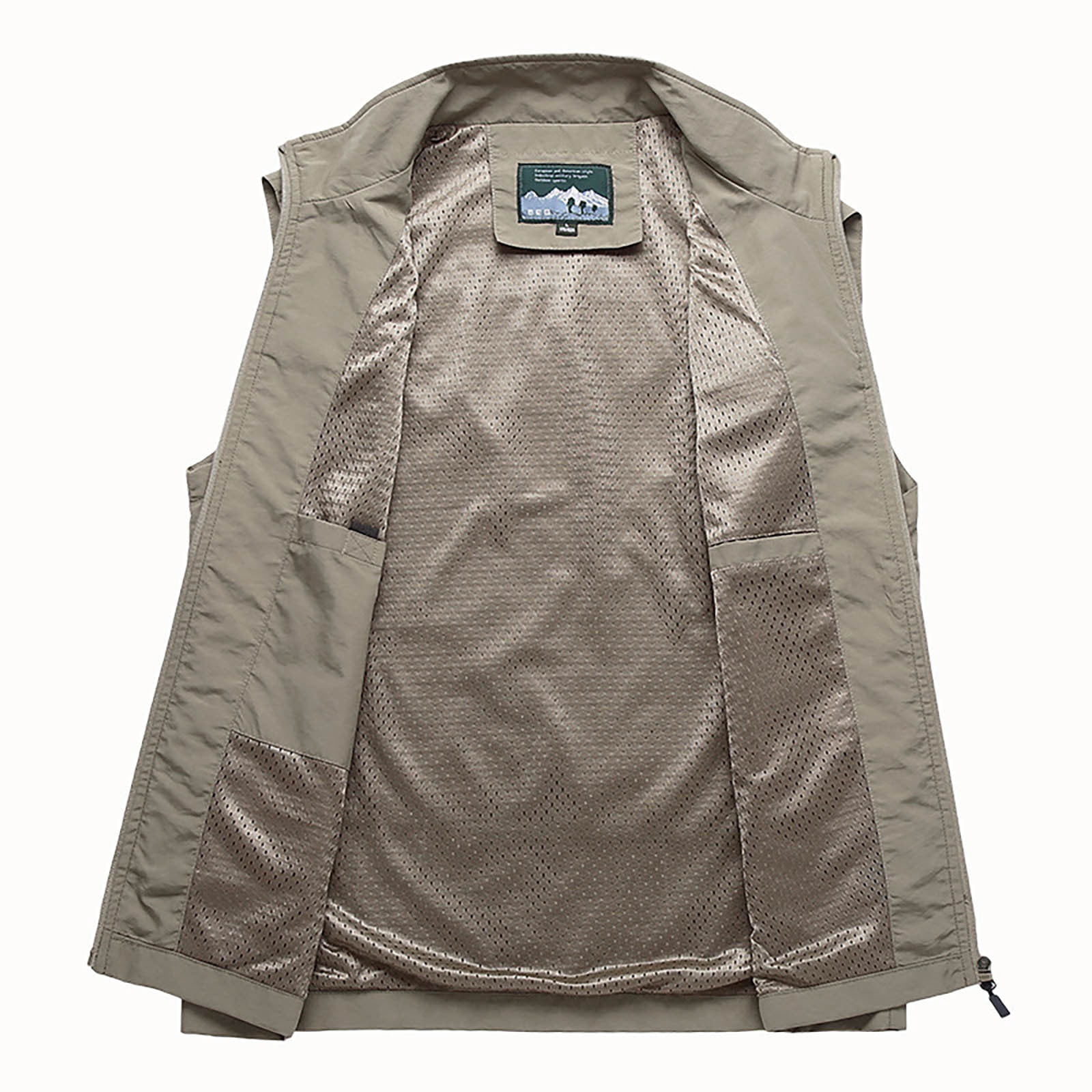 XFLWAM Men's Lightweight Vest Softshell Sleeveless Windproof Jacket with Zipper Pcoket Cycling Travel Hiking Running Golf Khaki XL