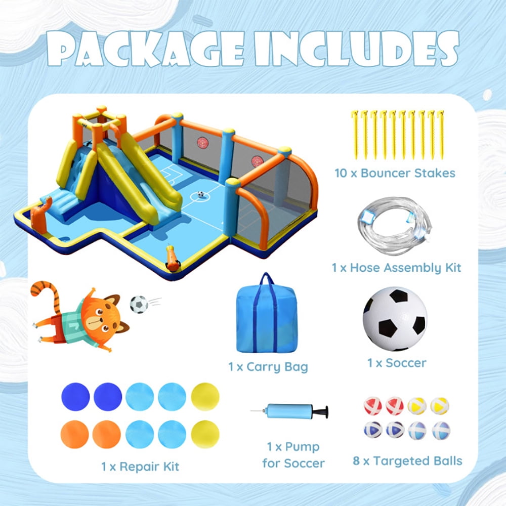 Aimee Lii Giant Soccer Themed Inflatable Water Slide Bouncer with Splash Pool without Blower, Kids Water Park Bounce House Aimee Lii Giant Soccer Themed Inflatable Water Slide Bouncer with Splash Pool without Blower, Kids Water Park Bounce House