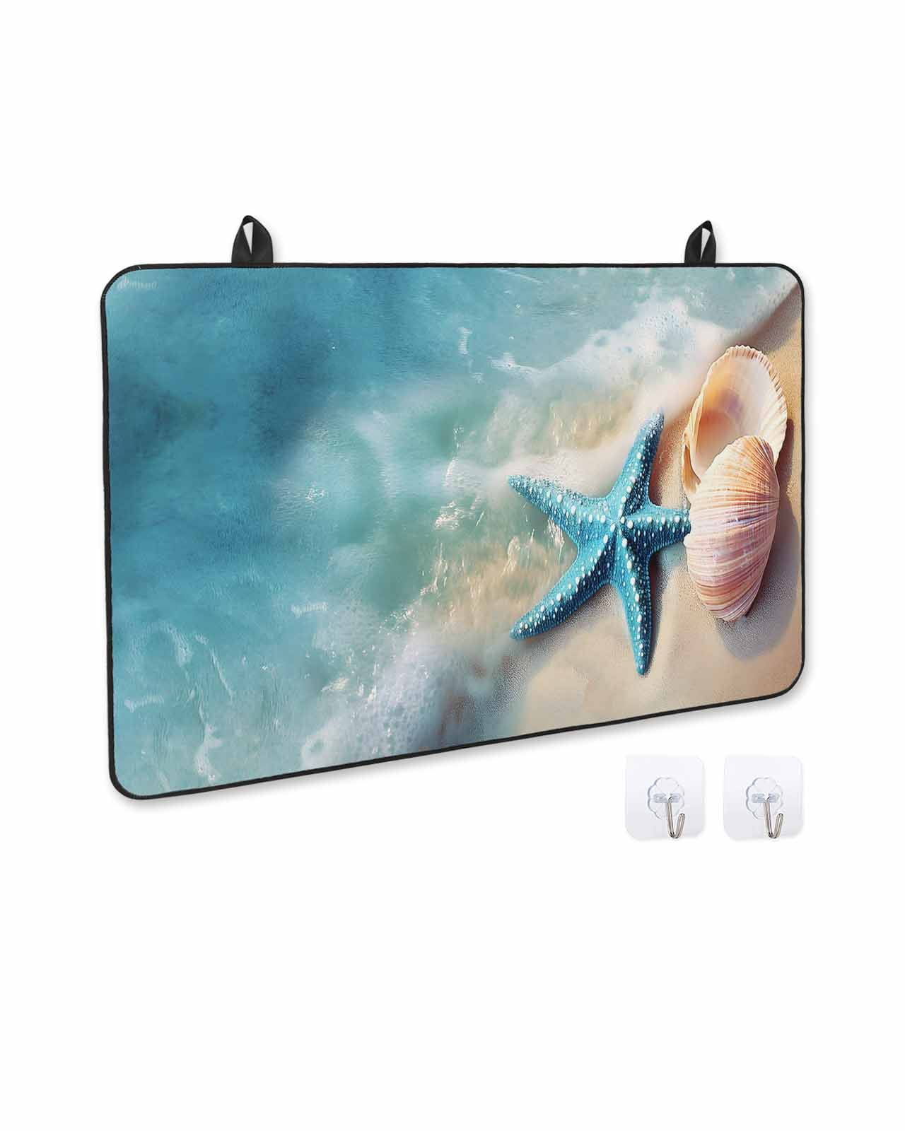 nqOlkjepod Large Induction Cooktop Protector Mat 36"x21", Blue Coastal Stove Top Covers for Electric Stove, Summer Nautical Seaside Starfish Shell Stove Burner Cover Mats, Glass Top Stove Cover