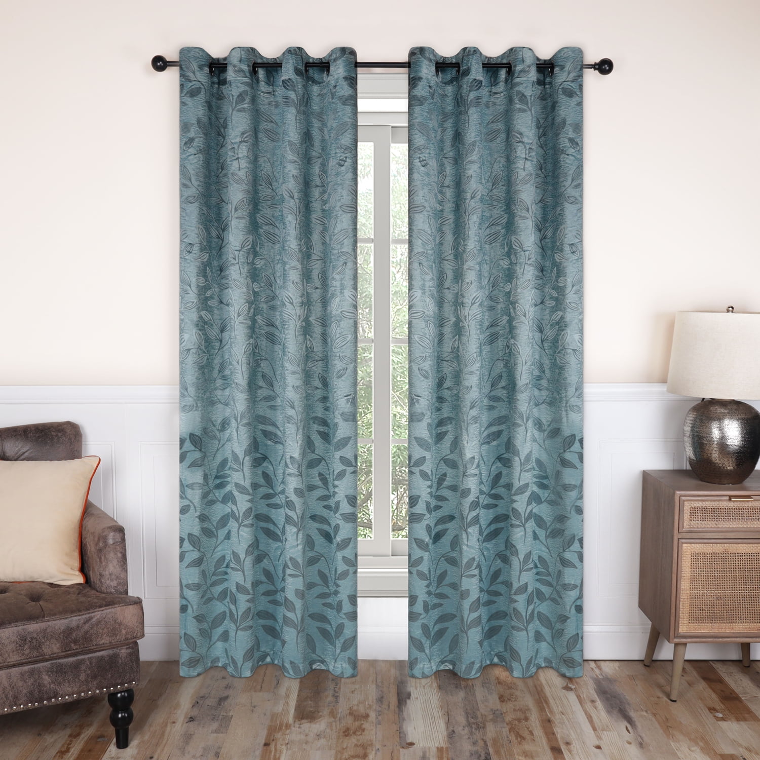 Superior Modern/Transitional 2 Pieces Nature/Leaves Blackout Curtain ...