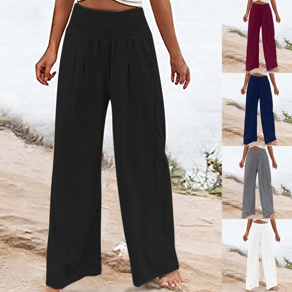 SOFTCCLO Wide Leg Pants for Women Casual Loose Solid Yoga Trousers High Waist Wide Leg with Pockets Womens Pants Black L