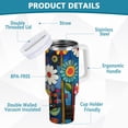 thumbnail image 2 of Yayeee 40oz Stainless Steel Tumbler with Straw and Handle Double-Wall Insulated Travel Water Bottle, Blue Colorful Flowers, 2 of 8
