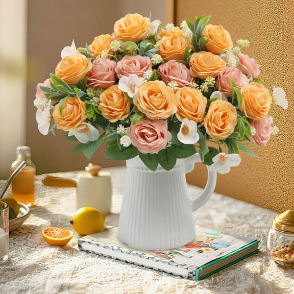 PONPRNGY Artificial Flowers, Artificial Peony Small Silk Flowers Fake Peonies Bouquet Rose Flower Arrangement Table Centerpiece for Dining Party Home Decoration