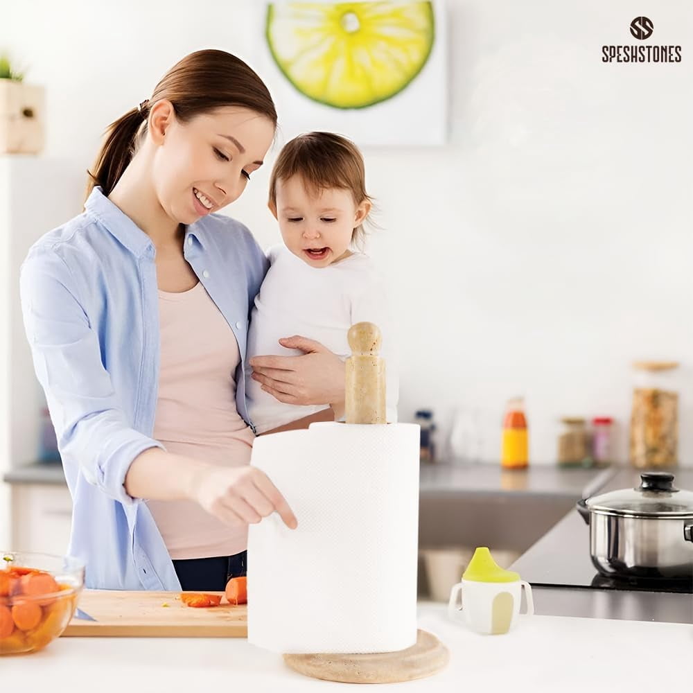Radicaln Marble Paper Towel Holder 12.5 inch Travertine Paper Towels Organizer for Kitchen Countertop Storage, Stone Freestanding Toilet Paper Roll Stand for Bathroom Décor