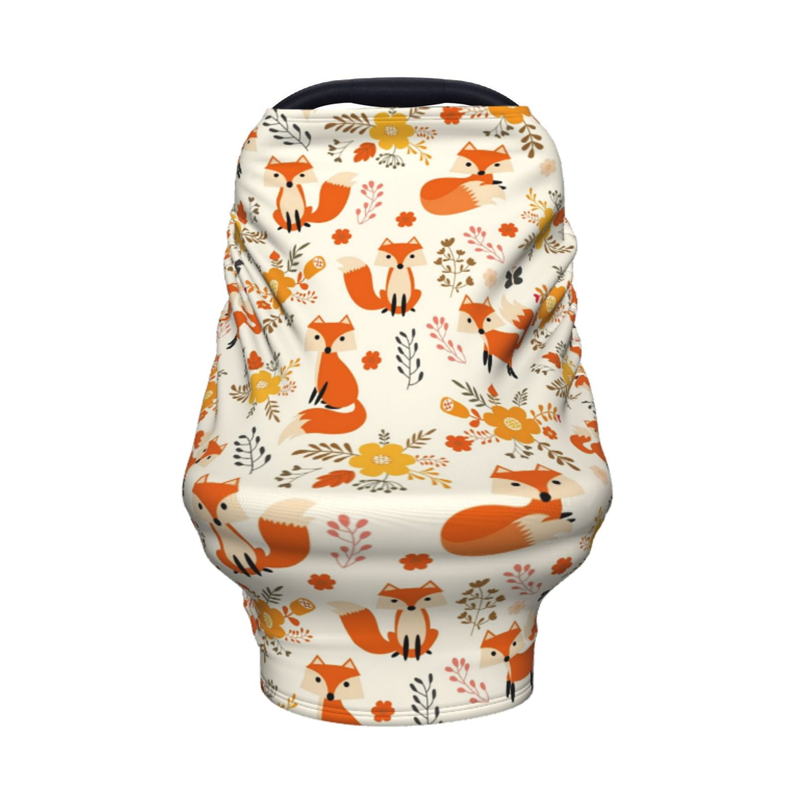 Fotbe Flower Fox Pattern Car Seat Covers for Babies, Nursing Breastfeeding Cover Infant Carseat Canopy, Soft Stretchy Carrier Cover
