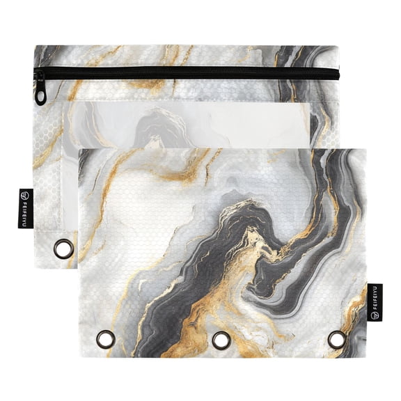 ALAZA 2 Pack Pencil Pouch Golden Marble White Pencil Case for 3 Ring Binder Clear Window Pencil Bag Organizers
