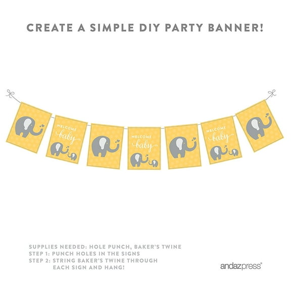 Yellow Elephant Baby Shower Party Signs & Banner Decorations, 20-Pack