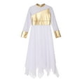 thumbnail image 5 of IEFIEL Kids Girls Liturgical Praise Dance Dress Bronzing Cross Pattern Print Lyrical Worship Dancewear White-B 14, 5 of 7