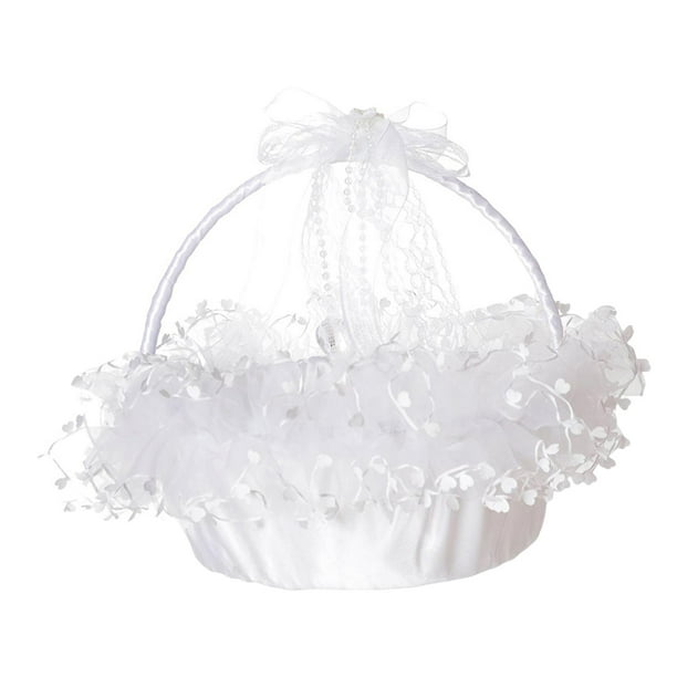 Cesta de niña de Decoración 22 cm x 22 cm Cestas de dulces con lazo elegante Cesta de boda para Blanco BLESIY Cesta de boda
