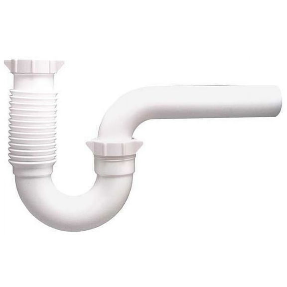 ZoroSelect 1-1/2 " Dia., Polypropylene, White/Plastic Finish, Lavatory/Kitchen Flexible, P-Trap