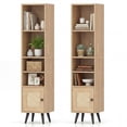 thumbnail image 1 of Gymax 2PCS 6-Tier Tall Narrow Bookcase w/Adjustable Shelf & Boho Style Rattan Door, 1 of 10