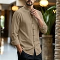 thumbnail image 4 of Mifsaly Men's Linen Shirts Mandarin Collar Long Sleeve Chinese Frog Button Tops Lightweight Casual Spring Fall Vacation Clothes Khaki,XXL, 4 of 9