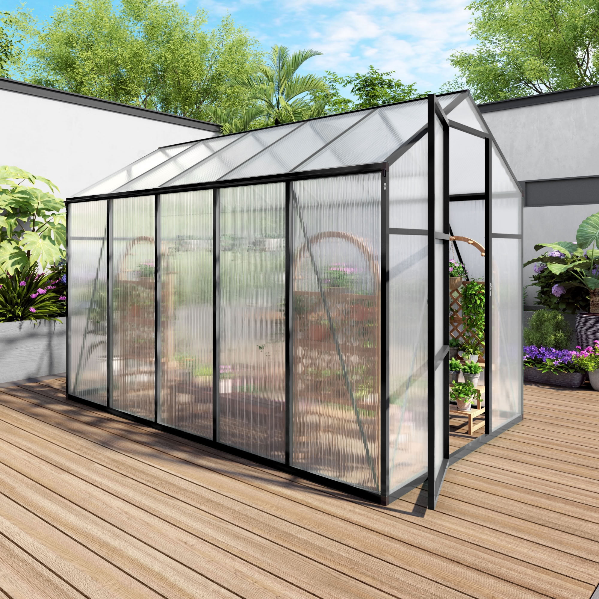MAYEERTY 6x10 FT Walk-in Greenhouse with Raised Base & Aluminum Frame, All-Season Windproof Greenhouse for Backyard, Garden & Patio