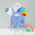 thumbnail image 2 of LNMQLPDBS Toddler Boy Short Summer Rainbow Printed Short Sleeve T Shirt + Cartoon Overalls Suspender Pants with Embroided 2pcs Outfits Unisex Kids Clothes Sets Baby Girl Set for Outdoor Play, 2 of 9