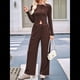 thumbnail image 5 of Conjunto de Chándal de 2 Piezas para Mujer, con Pantalones Acampanados de Yoga y Mangas Largas, Estilo Casual, A Juego. Color Café M, 5 of 9
