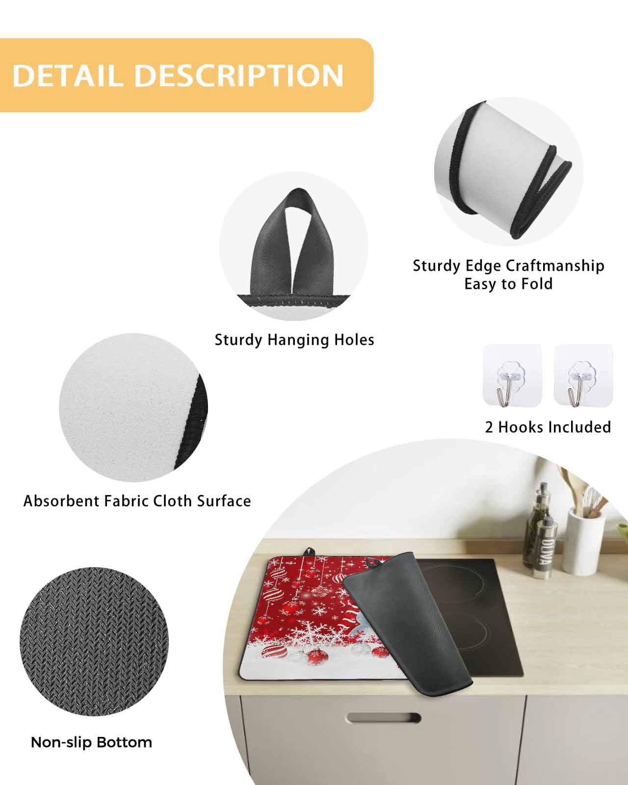 Large Induction Cooktop Protector Mat Red Snowman Christmas Stove Top Covers for Electric Stove, Xmas Balls Snowflake Decorative Stove Burner Cover Mats, Glass Top Stove Cover