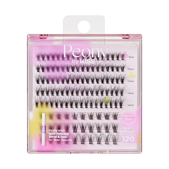 KISS Peony False Eyelashes, Lash Extension Kit, 9mm-16mm, 120 Lash Clusters - Midnight Muse