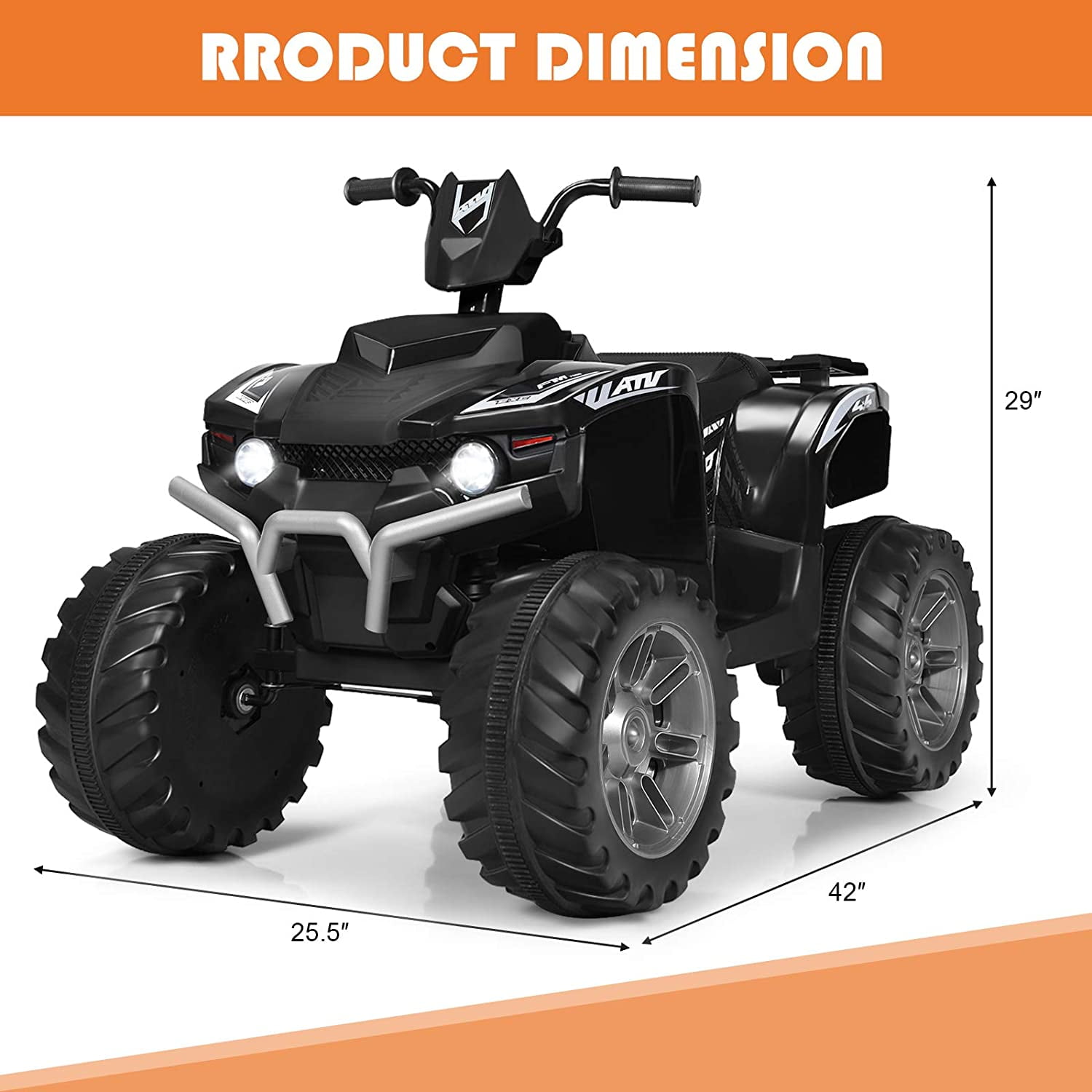 Infans 12V Kids 4-Wheeler ATV Quad Ride On Car w/ LED Light & Music Black