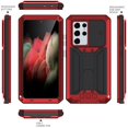 thumbnail image 2 of Samsung Galaxy S21 Ultra Metal Case with Screen Protector, Dteck Heavy Duty Military Rugged Shockproof Full Body Protective Cover with Kickstand, Water-Resistant, Slide Camera Protector Cover,Red, 2 of 7