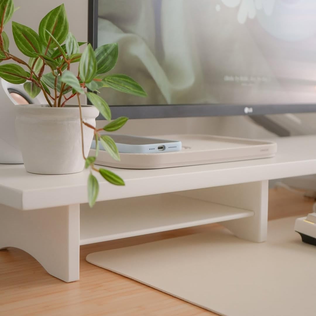 Dual Monitor Stand Riser White, 2-Tier Desk Organizer for PC Computer Monitor Printer Heavy TV  to 300 lbs