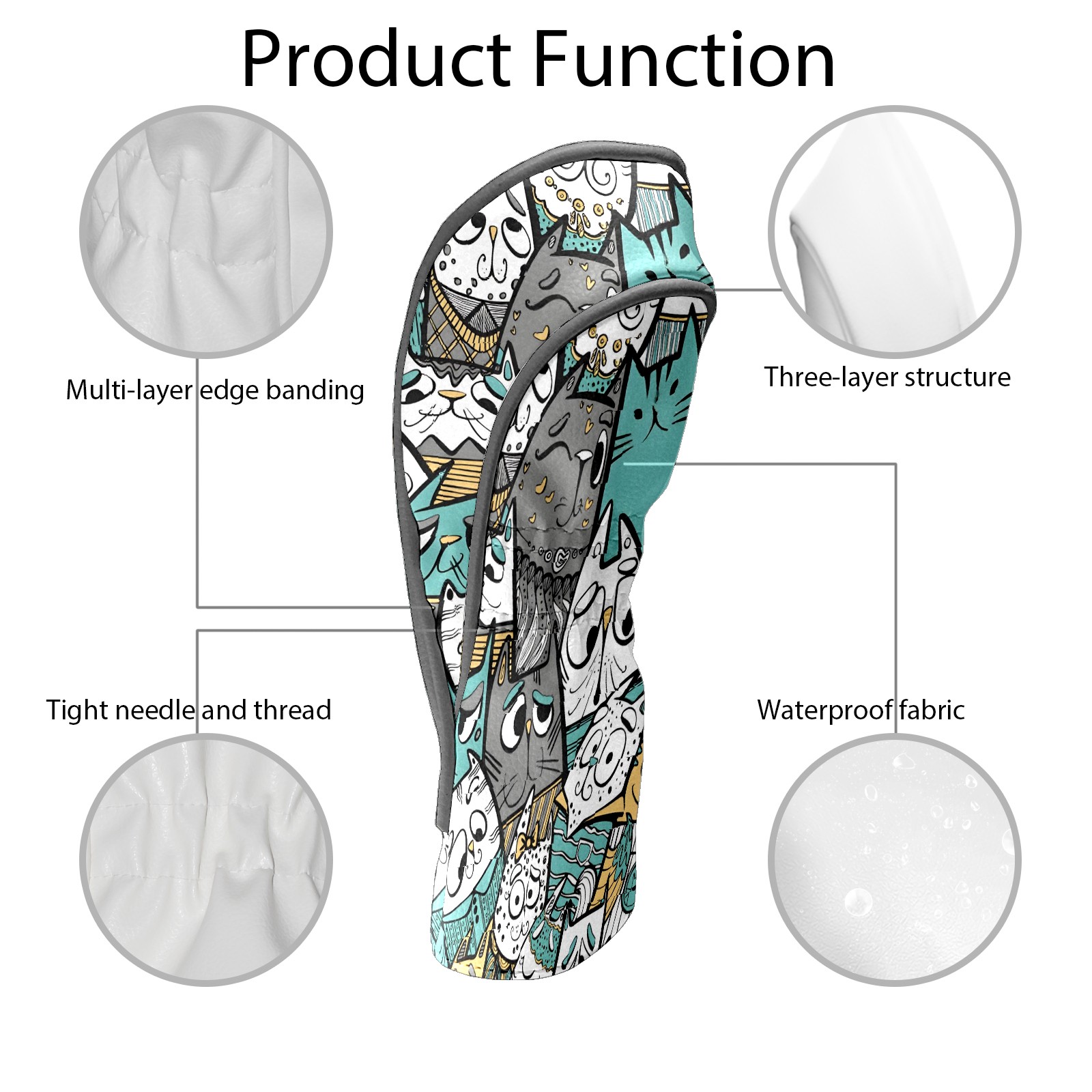 Golf Club Covers, Cat Premium PU Leather Driver Hybrid Putter Head Covers with Velvet Lining, Waterproof Golf Gifts for Men Women