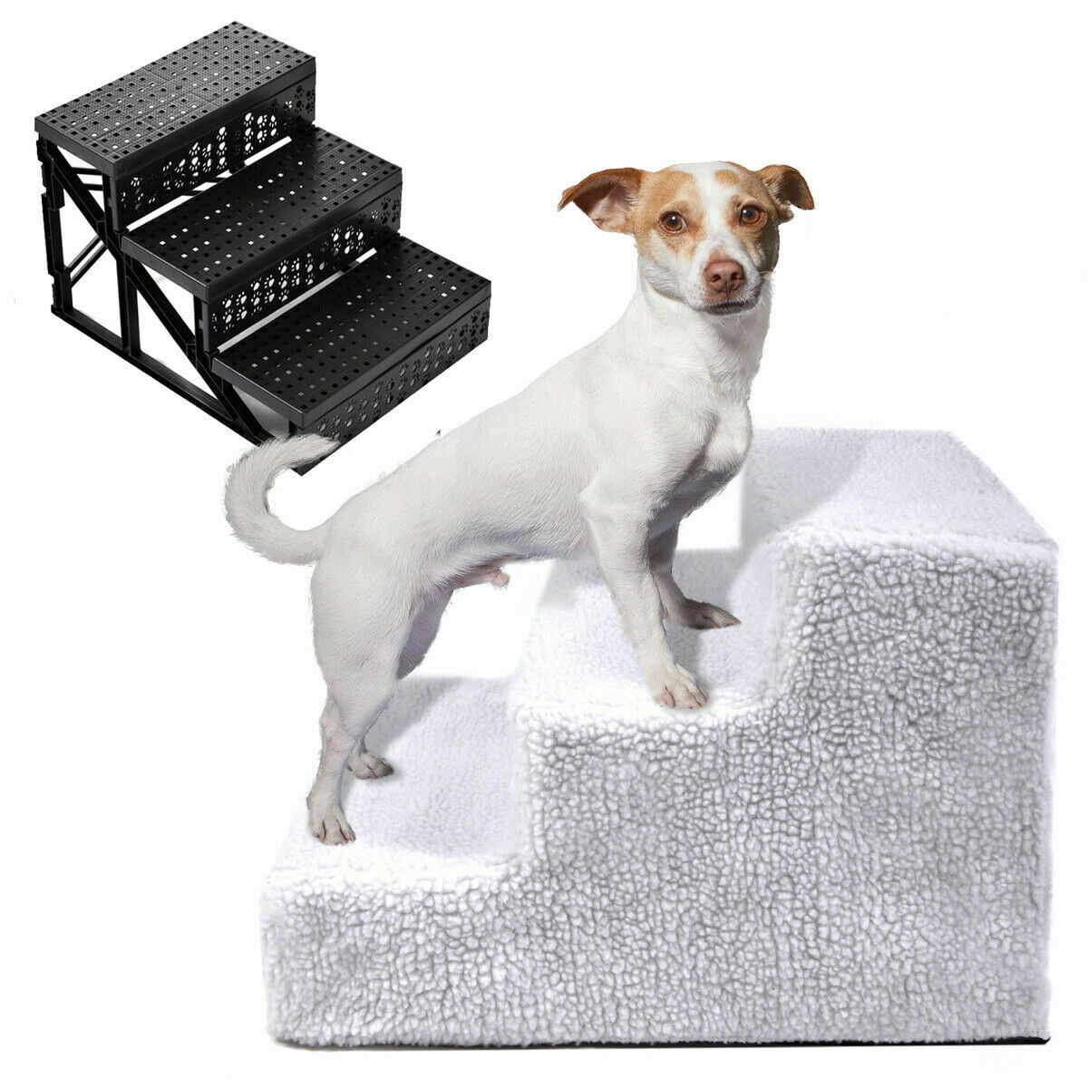 Boutiquespace Soft Cat Dog Steps Ramp Paw design Small Climb Pet Step Stairs Black White