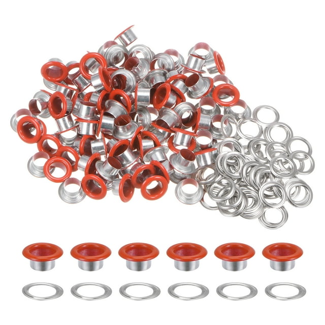 Unique Bargains 100PCS Grommets Eyelets 3/10 Inch (8mm) ID Hole Metal Self Backing Eyelet with Washers for Leather Orange