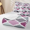 thumbnail image 4 of Castle Fairy Bohemian Geometric Quatrefoil Quilt Full 3-Piece,Retro Grid Motif Full Bedspread Sets,Plum Gray Mint,1 Coverlet and 2 Pillowcases, 4 of 7