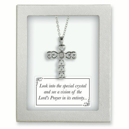 Silver Tone 18 Inch Lords Prayer Crystal Cross Religious Chain Necklace Baptism/christening/communion Pendant Charm Crucifix Fashion Jewelry Ideal Gifts For Women Gift Set From (Best Baptism Gifts From Godmother)