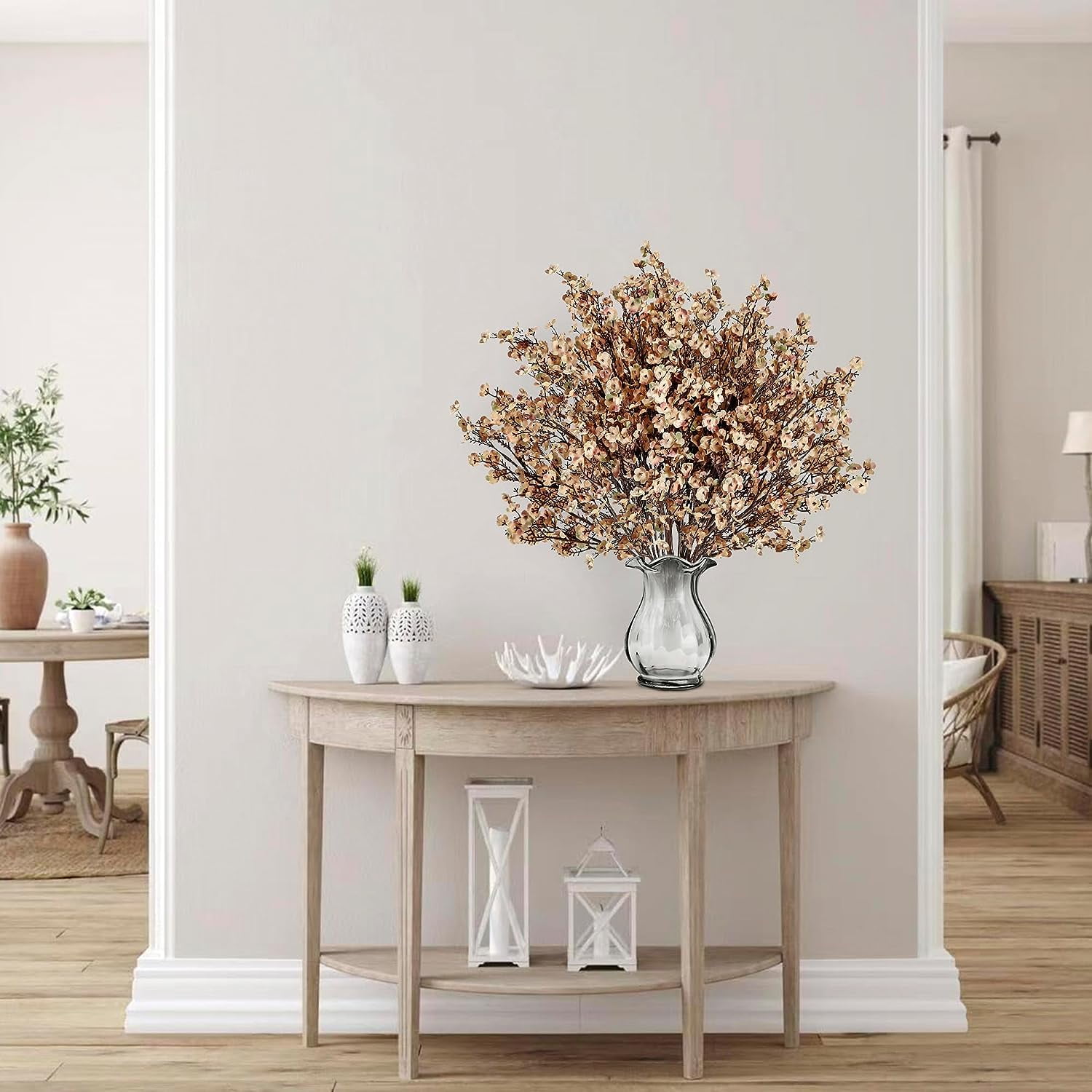 15 Pcs Babys Breath Artificial Flowers Gypsophila Bouquets Bulk Real Touch Fake Silk Flowers for Home Wedding DIY Floral Arrangement Kitchen Table Centerpiece Christmas Decoration (Gold)