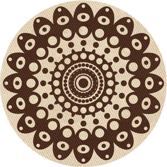 Ahgly Company Machine Washable Indoor Round Transitional Deep Peach Orange Area Rugs, 5' Round