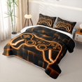 thumbnail image 3 of Erosebridal Gamepad Bed Spread Queen,Orange Neon Grid Art Queen Coverlet Set For Boys,3-Piece, 3 of 7