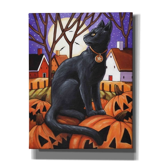 Epic Graffiti 'Moon Cat & Pumpkins' by Cathy Horvath-Buchanan, Canvas Wall Art, 26"x34"