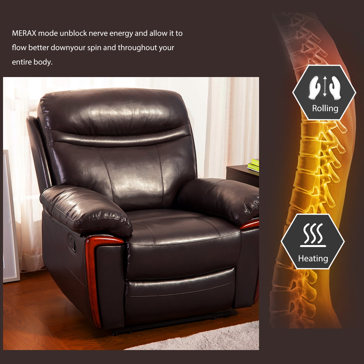 Massage Recliner Chair with Remote Control with 8 Vibration Motors, Personal Single PU Leather