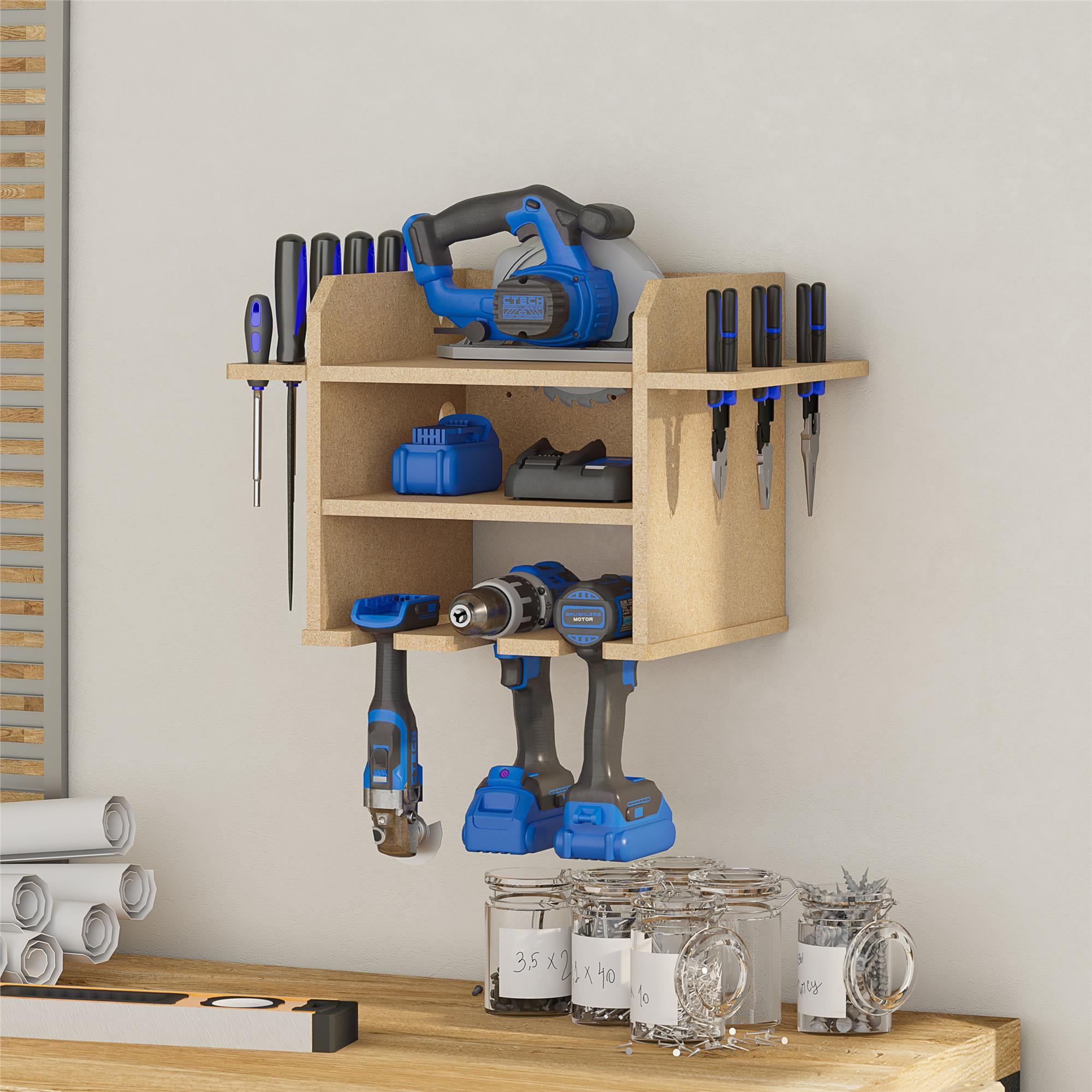 Benford Narrow Hanging Wall Mount Tool Organizer, Raw Board