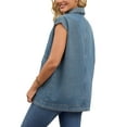 thumbnail image 3 of INSPIRE CHIC Women's Coat Oversized Denim Vest Collared Button Down Sleeveless Long Jean Jacket S Grey Blue, 3 of 6