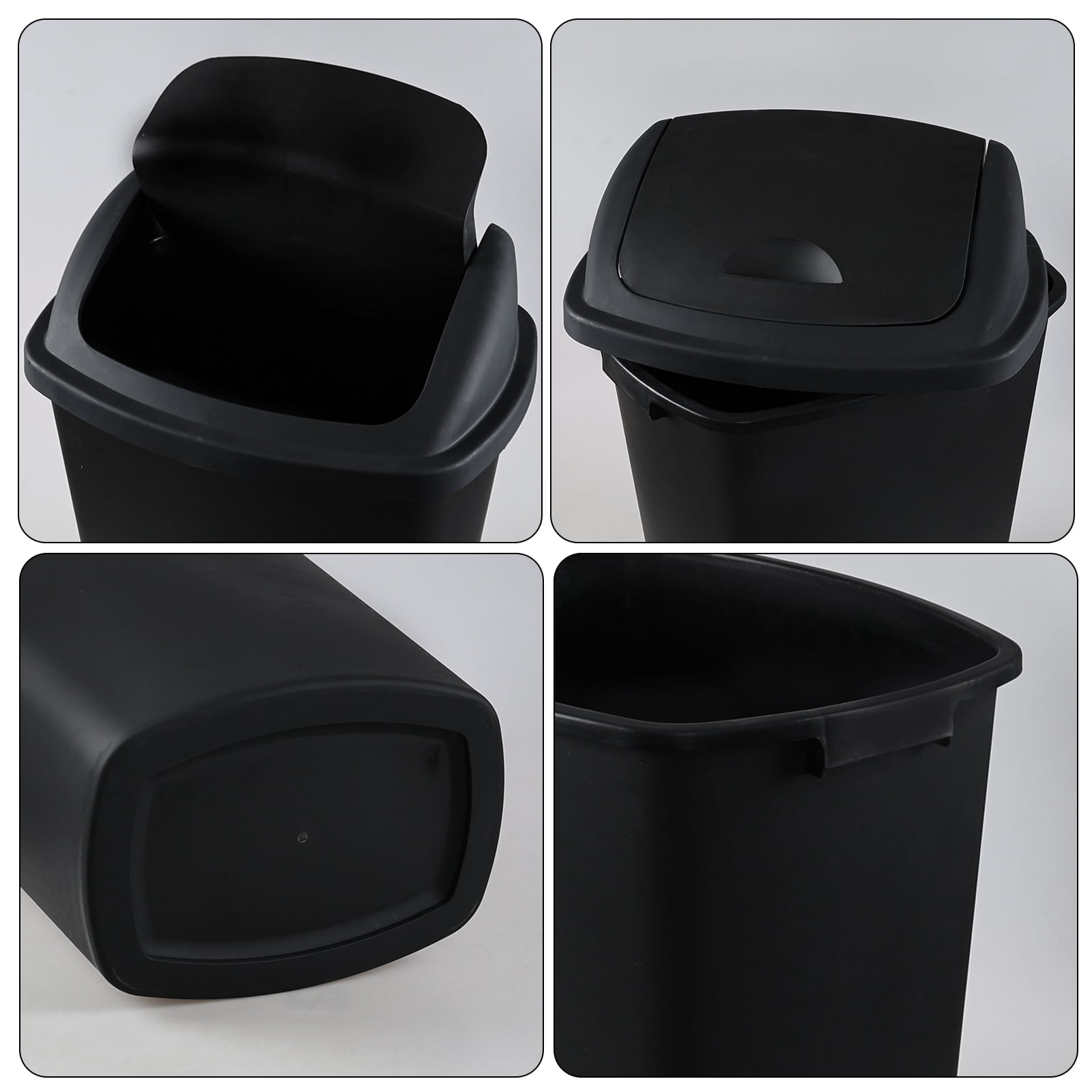 Cand 70 Litre Plastic Trash Can with Swing Lid, Large Kitchen Garbage Can, Black, 4-Pack