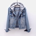thumbnail image 1 of Chaqueta vaquera corta con capucha y manga larga azul claro, 1 of 5