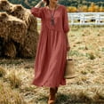 thumbnail image 6 of YuXingFu Sundresses for Women Maxi Crew Neck Plus Size Womens Dress 3/4 Sleeve Flowy Long Casual Summer Wine XXL, 6 of 8