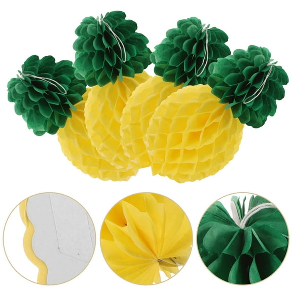 FRCOLOR Yellow Pineapple Honeycomb Balls Paper Hanging Decoration for Party Favors and Photo Props 9pcs