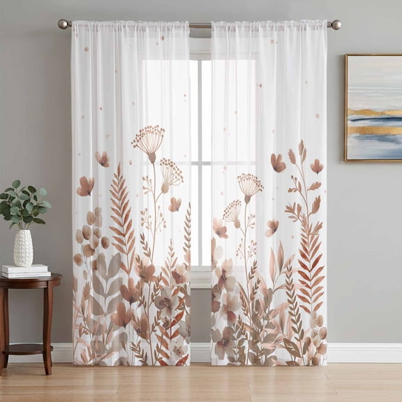 Spring Floral Sheer Curtains 72 Inch Length 2 Panels Set, Watercolor Elegant Pastoral Flowers Voile Window Treatment Rod Pocket Curtains Sheers Drapes for Bedroom/Living Room/Kitchen 52"x72"x2
