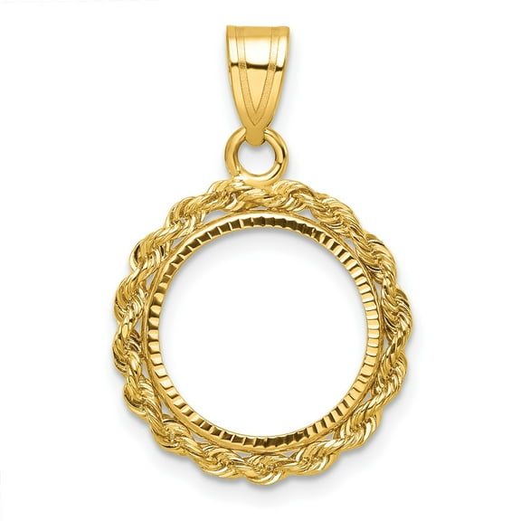 14k Yellow Gold Rope Edge D/C Prong Setting Coin Bezel Pendant Mounting - Fits 14mm